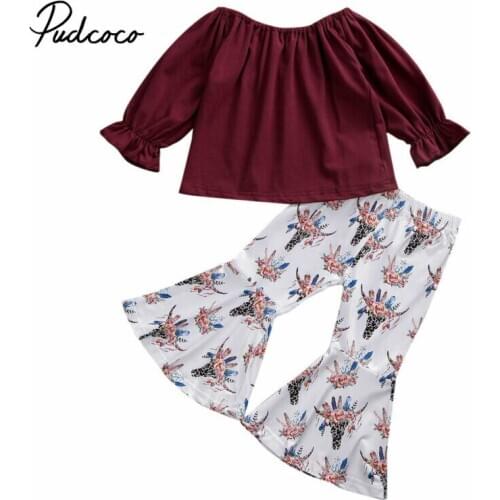 Pudcoco 2020 Fashion 1-6T Toddler Kids Baby Girls Clothes Sets Be Wild Long Sleeve Tops Bodysuits Flare Pants Outfits Set