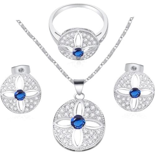 RILILASON Brand jewelry Necklaces&Pendants Earrings Blue Set Zircon Fashion jewelry Ring sz #6 #7.5 #7 #8 JS544