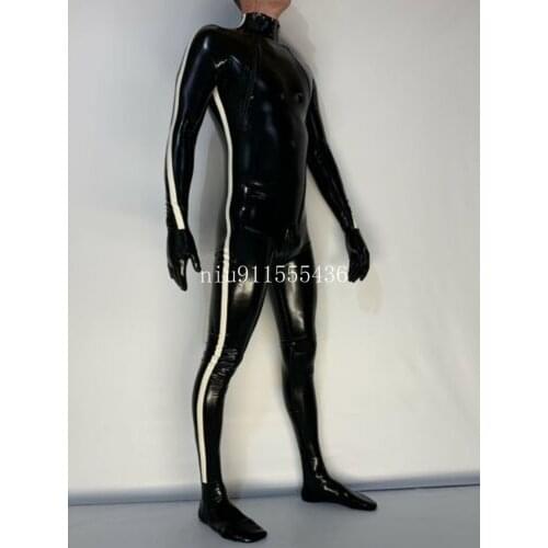 Sexy Full Cover Handmade Unisex Latex Catsuit with Gloves&Socks Tight Transvestite Back Zipper Bodysuit for Men