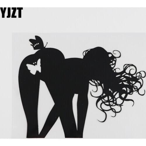 YJZT 16.3CMX13.4CM Girl Woman Sexy Butterfly Pin Up Hot Vinyl Car Sticker Black/Silver 8A-0424