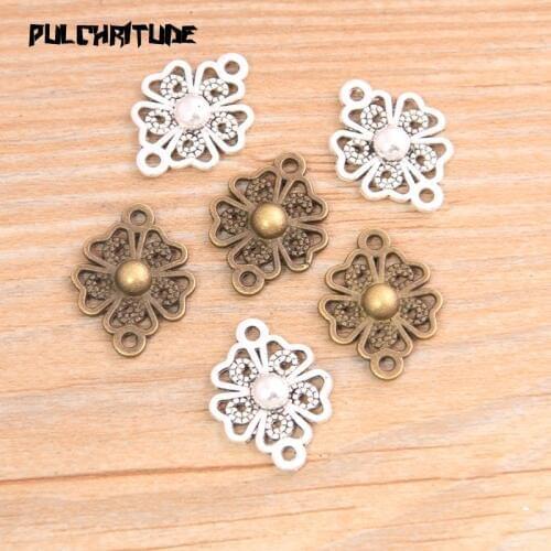 PULCHRITUDE 20pcs 16*21mm Two Color 2020 New Zinc Alloy Vintage Flower Connectors Pendants Jewelry Making DIY Handmade Craft
