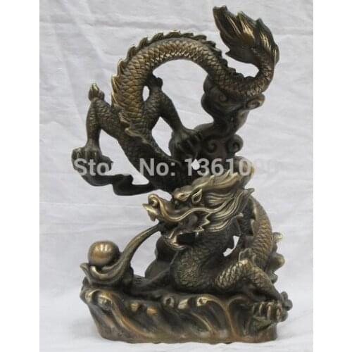 Xd 001261 12" Inch Chinese pure Bronze carving sea Loud roar Loong Dragon XianRui Statue