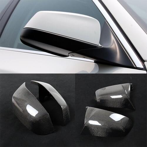 2pcs Real Carbon Fiber Replacement Car Ox Horn Side Rear View Mirror Cap Shell Cover Trim For BMW E60 E61 5 Series 2006-2013