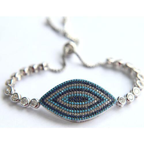 Handmade European & American eye Charm Bracelets & Bangles Silver color cz Bracelets For Women Jewelry