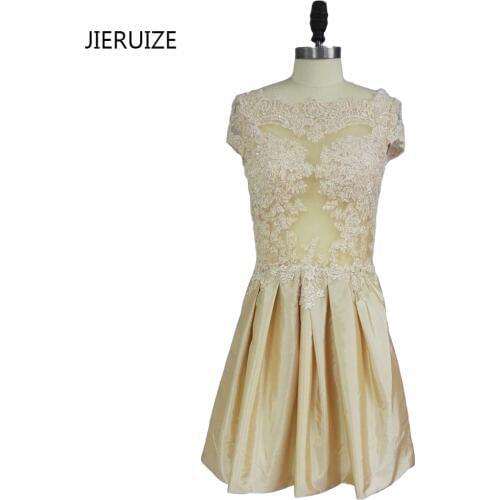 JIERUIZE vestido de festa Champagne Lace Appliques Beaded Short Prom Dresses 2017 Cheap Short Cocktail Party Dresses