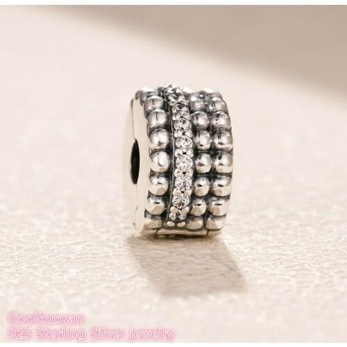 Winter 100% 925 Sterling Silver Beaded Brilliance Clip, Clear CZ beads Fit Original Pandora Charms Bracelet Jewelry
