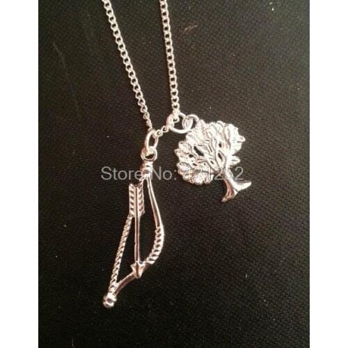 12pcs/lot Robin Hood Inspired Necklace Bow Arrow and Oak Tree Charm Necklace