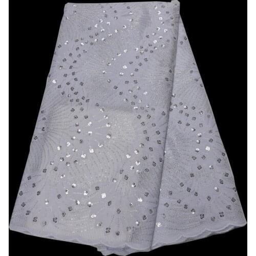 5yards/pc) 2020 newest African net lace white French lace fabric with wonderful embroidery and sequins for party dress FLP236