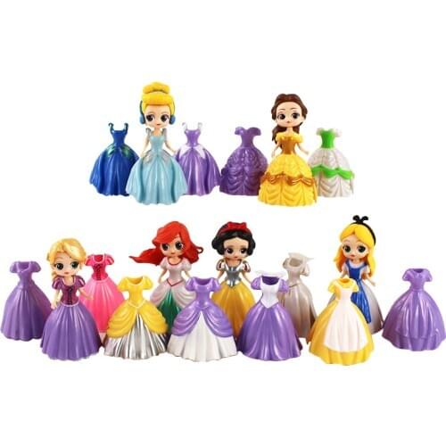 6pcs/set Disney Princess Magic Clip Doll QPosket Snow White Cinderella Ariel Belle Tangled Alice Model Set Toys for Children