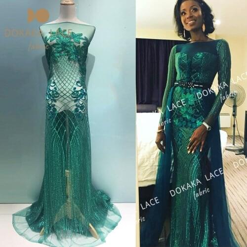 Fringe Design 2018 New Arrival!! African Sequins Lace Fabric High Quality Sequined Nigerian Green Wedding Dresses Laces 5 Yards