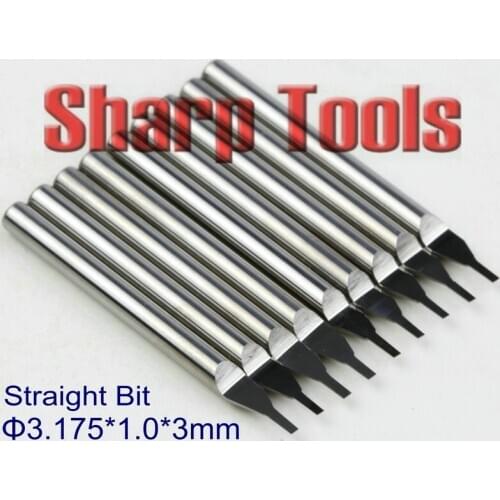 Free Shipping 3.175*1.0*3mm Single Flute Straight Cutter Mill CNC Wood Router Bits, Solid Carbide End Mills Tool for MDF Cutting