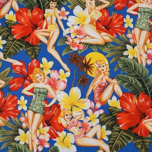 Bikini beauty print stretch cotton fabric for dress tissus coton imprimé sewing telas algodon estampadas ткань au mètre tissu