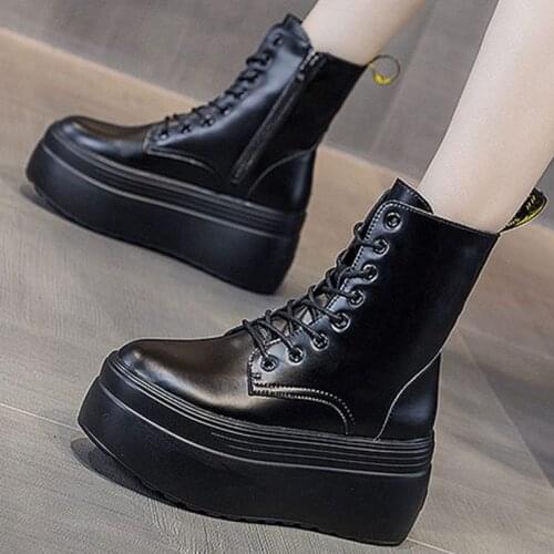 Military Oxfords Womens Leather Round Toe Platform Ankle Boots Lace Up Chunky Casual Lace Up Creeper Shoe 34 35 36 37 38 39