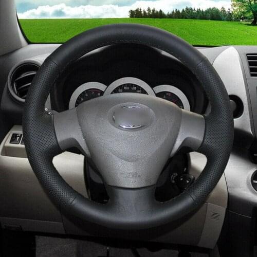 Black leather black stitch car steering wheel cover for Toyota corolla EX / Vios