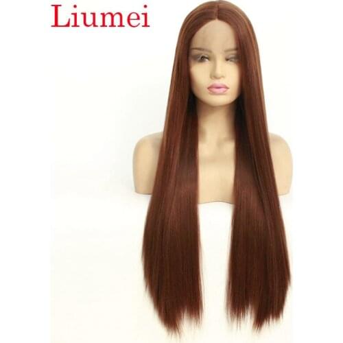 Natural Looking Medium Brown Long Straight Wigs for Women Realistic Soft Hair Synthetic Lace Front Wig High Quality 22inch