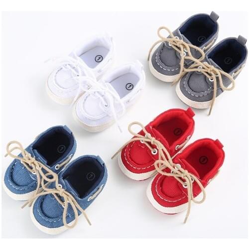 Newborn children soft baby girl first Walkers Baby Shoes canvas solid color T-type with non-slip casual shoes