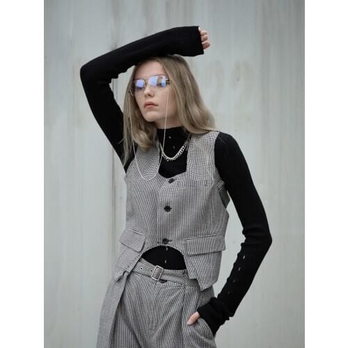 IRINACH265 FALL WINTER 2020 COLLECTION vintage houndstooth short vest women