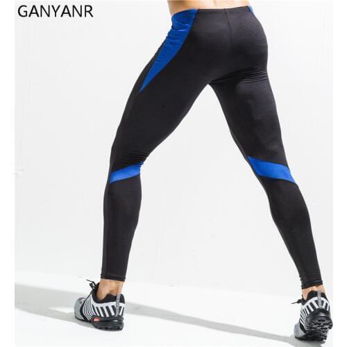 GANYANR Running Tights Men Leggings Fitness Spandex Gym Basketball Compression Long Pants Athletic Sports Bodybuilding Jogging