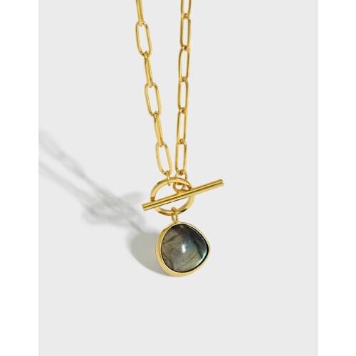 Korean ins niche design light luxury OT buckle labradorite S925 sterling silver necklace women for female gift new fashion