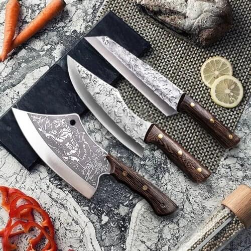 Forged stainless steel tiger grain cleaver boning knife butcher knife outdoor cooking knife household kitchen knife