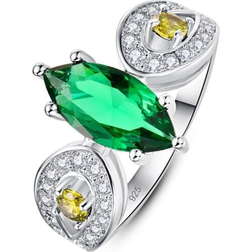 Lingmei New Fashion Engagement Marquise Cut Green White Zircon Wedding Silver Color Ring Size 6-9 Vintage Style Party Jewelry