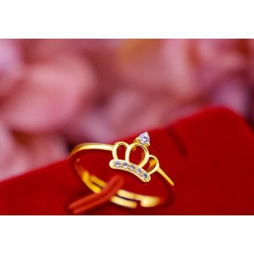 Trendy Yellow Gold Filled Rhinestone Crown Ring Jewelry Classic Golden CZ Crystal Rings For Women/Girl