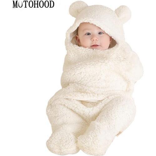 MOTOHOOD Autumn Winter Baby Swaddle Baby Blanket Thick Warm Fleece Quilt Newborns Infant Wrap Baby Bedding Sleeping 0-3months