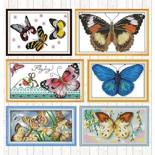 Joy Sunday Cross Stitch Butterfly Patterns 14CT 11CT Butterfly Series DIY Handwork Embroidery Kit DMC Needlework Set Home Decor