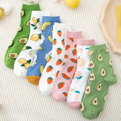 Socks Women cartoon fruit cotton watermelon lemon strawberry banana avocado pattern prints woman socks fashion street wear sock