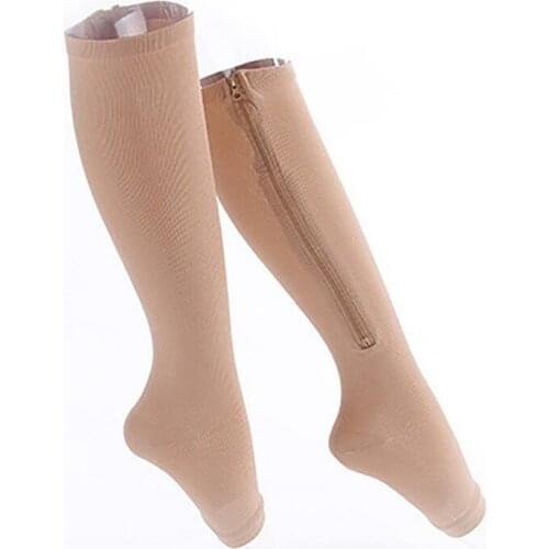 High Quality Men Women Elastic Compression Socks Toe Open Leg Support Stocking Knee High Yoga Socks with Zipper