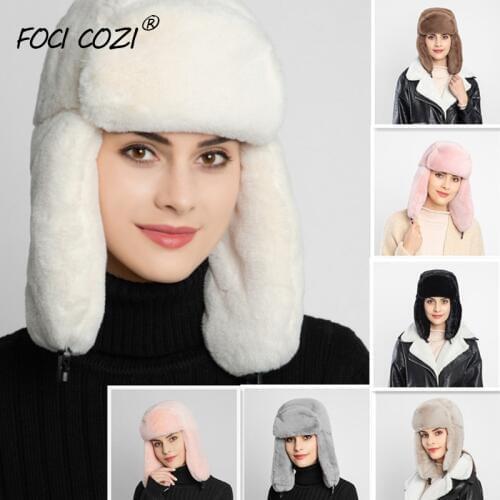 2019 new winter hat women faux fur hat russia hat ear-flapped women Lei Feng Cap lady Thicken Keep Warm Couple Fashion