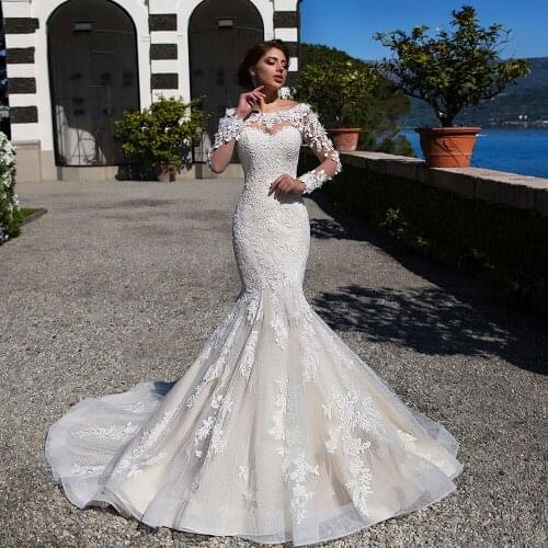 New Arrival Mermaid Wedding dresses 2021 Vestido De Noiva Sereia Long Sleeve Appliques Lace Flowers Trumpet Wedding Gowns