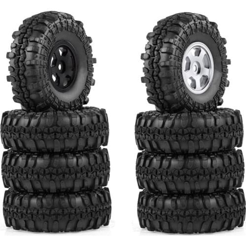 2 Set For Axial SCX24 1/24 RC Crawler Car 4PCS 1.0 Metal Beadlock Wheel Rims Tire Tyres Set, 4 Pcs Black & 4 Pcs Silver