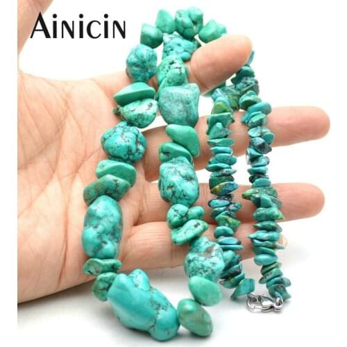 Natural Green Color Turquoise Gradeuated Gravel Beads Choker Necklace 18'' Ethnic Sytle Beaded Women Exaggerated Jewelry