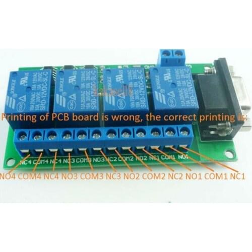 DC 12V 4Ch RS232 Relay Board SCM PC UART DB9 Remote Control Switch PLC Motor Car free shipping