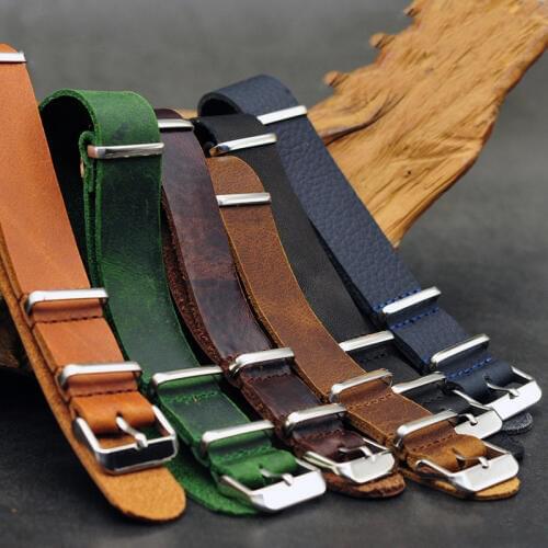 Onthelevel Nato Strap 20mm 22mm Gunuine Leather 18mm 24mm Watchband For Military Watch Strap With Three Buckle #E