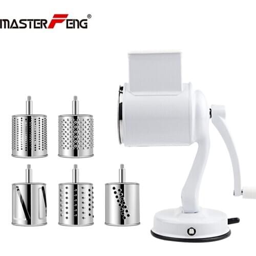 Manual Rotary Cheese Grater, Round Mandoline Slicer with Strong Suction Base, Vegetable Slicer Nuts Grinder Cheese Shredder