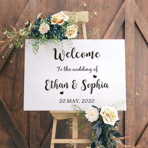 Welcome Wedding Sign Wall Sticker Custom Bride and Groom Names Vinyl Decals Wedding Board Decoration Removable Murals AZ291