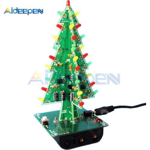 Three-Dimensional 3D Christmas Tree LED DIY Kit 3 Colors Red/Green/Yellow LED Flash Circuit Kit Electronic Suite Holiday Decor