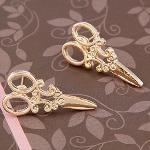 Punk Scissors Shape Design Ear Studs Gold Silver Color Charm Earrings for Women Girls Fancy Jewelry