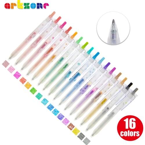 16 Juice Retractable Glitter Gel Pen 0.7mm Metallic Color Pen Set for Journaling Doodling Painting Drawing Japanese Stationery