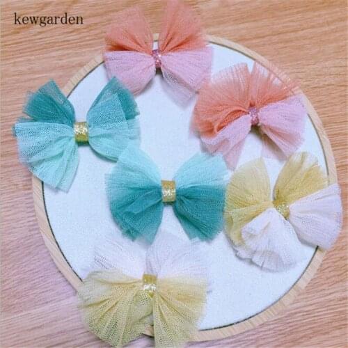 Kewgarden DIY Craft Supplies 5*7CM Two Colors Gauze Lace Bowknot Handmade Hairpin Hairbow Headband Accessories Material 10Pcs