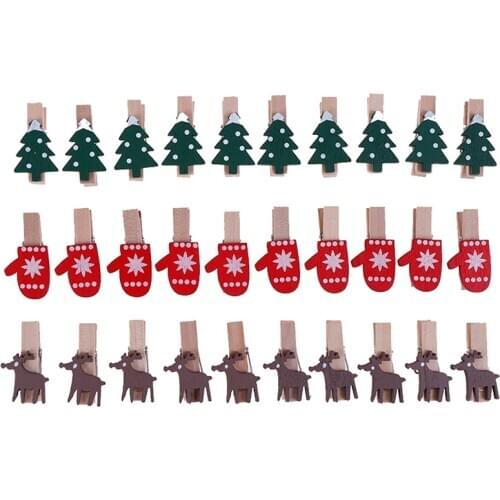 10Pcs/lot Christmas Tree Elk Goves Wood Clips Mini Wooden Clothes Photo Paper Peg Pin Clothespin Craft Clips