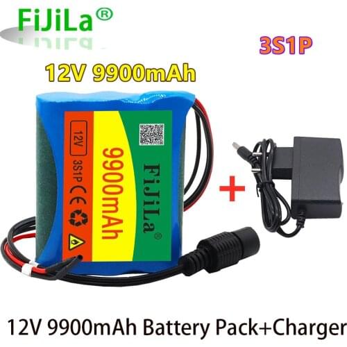 100% Original 12 V 9900mAh 3S1P Batterie Au Lithium 18650 Batterie Au Lithium Pack Protection Conseil Rechargeable 1A Charger