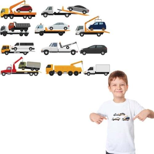 11Pcs/Set Cartoon Cars Iron Sticker For Clothing Heat Press Hot Tear Diy Transfer Paper Hoodie Tops 3D Stickers Patch