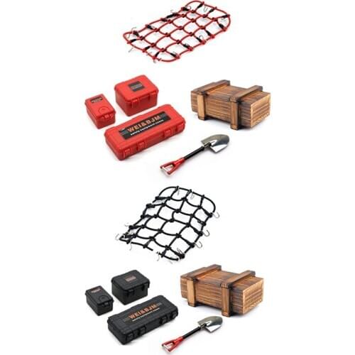 2set Simulated Decoration Suitcase Luggage Net Shovel for TRX4 Defender SCX10 90046 90047 MST Jimny VS4 Red & Black
