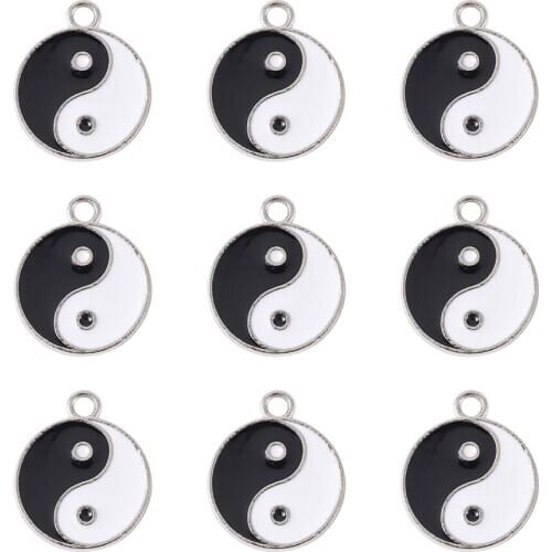 20pcs Alloy Fashion Pendant Yin Yang Eight Trigrams Black White Enamel Pendants For DIY Bracelet Necklace Making Decor,Hole: 2mm