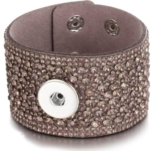 2019 New Snap Button Jewelry Bracelet Wide Leather Bracelet Wristband Full Crystal Leather Snap Bracelet Fit 18mm Button Jewelry