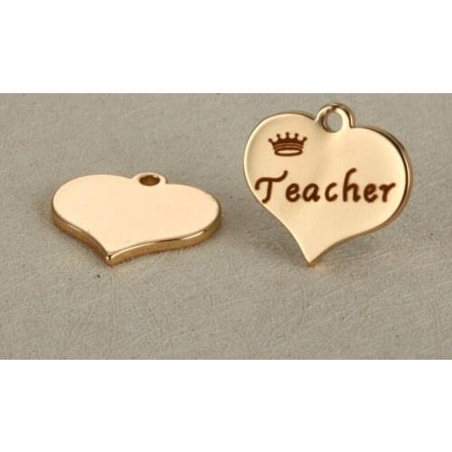 5pcs/lot 14*15mm Teacher Heart Charms , Stainless steel Heart Charm For Teacher Gifts