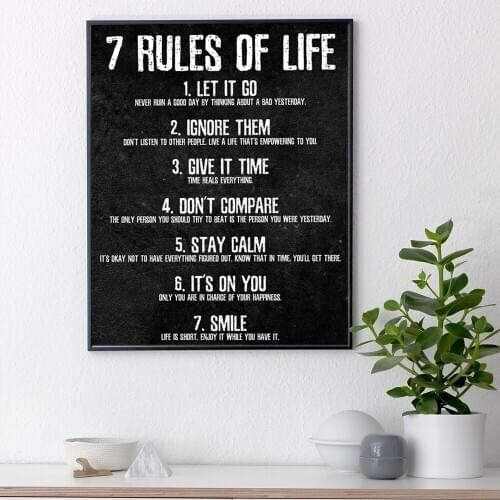 7 Rules of Life Watch Your Thoughts Motivational Poster Wall Art Prints For Living Room Home Cuadros Decoration Canvas Paintin